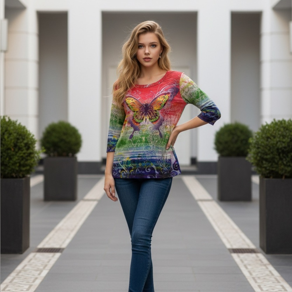 Essentials colorful butterfly top size xl